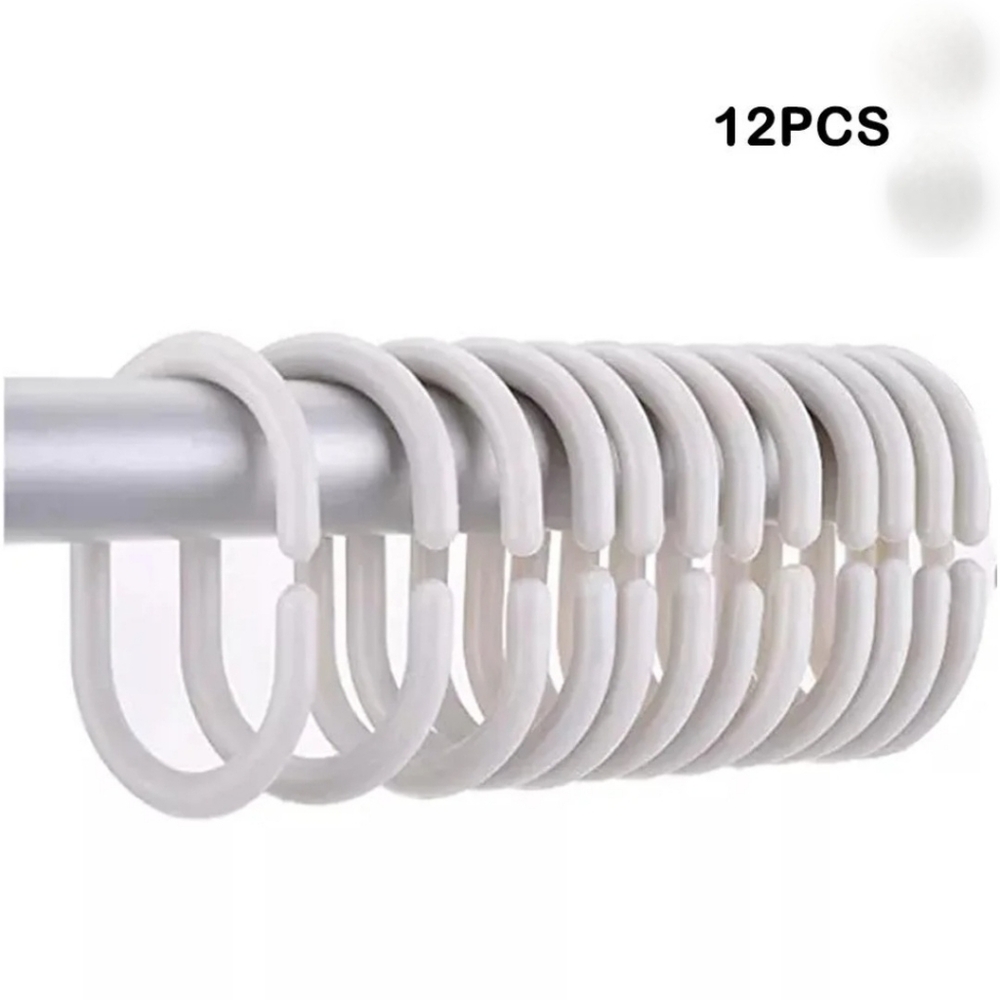 (BUY NOW)Ivory/White C- Shaped Shower Curtain Hooks Or Bag Holders- 12 Pack NIP